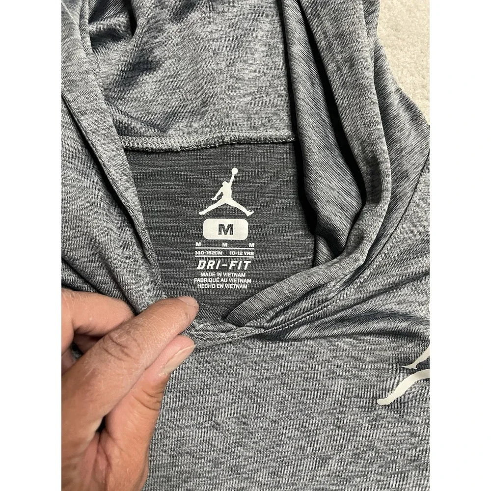 Jordan Boys Shirt M Gray DriFit Youth Spellout Train Jump Man Nike Hooded